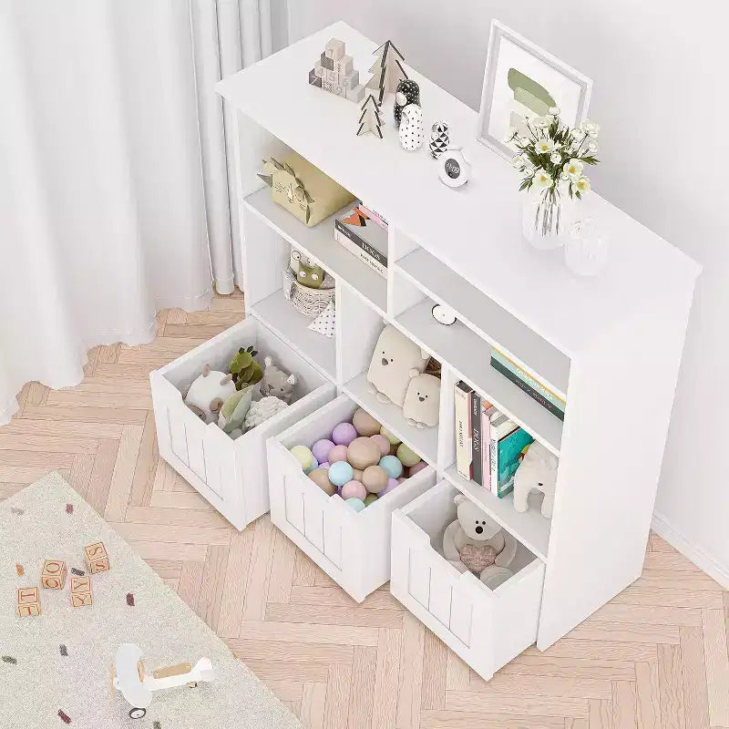 Étagère à livres et rangement de jouets pour enfants avec 3 tiroirs et 6 compartiments, Blanc