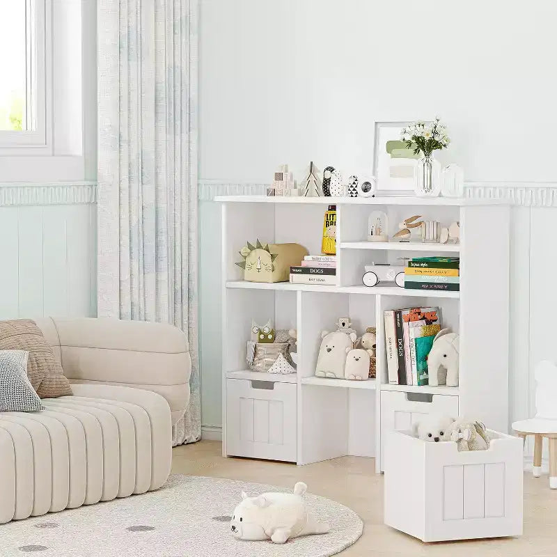 Étagère à livres et rangement de jouets pour enfants avec 3 tiroirs et 6 compartiments, Blanc