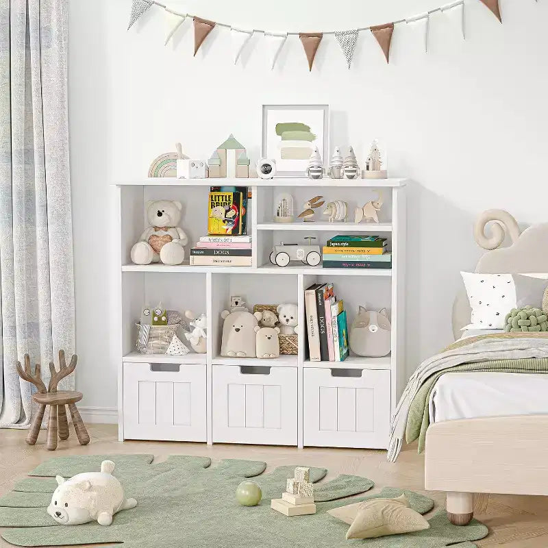 Étagère à livres et rangement de jouets pour enfants avec 3 tiroirs et 6 compartiments, Blanc