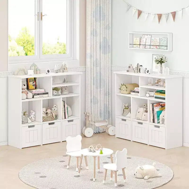 Étagère à livres et rangement de jouets pour enfants avec 3 tiroirs et 6 compartiments, Blanc