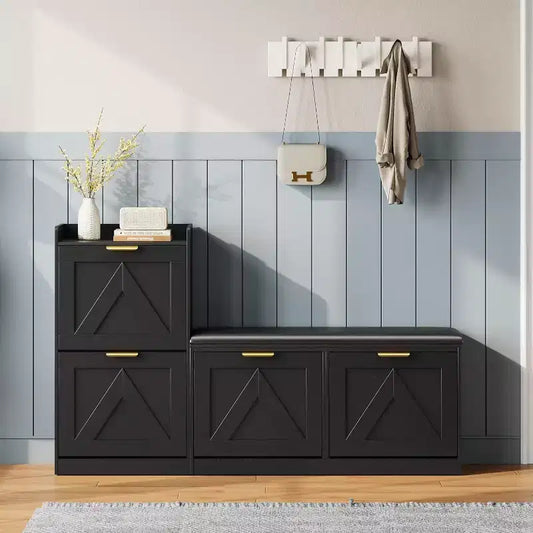 Shoe Storage Cabinet with Bench & 4 Flip Drawers - Narrow Entryway Organizer for 35-40 Pairs