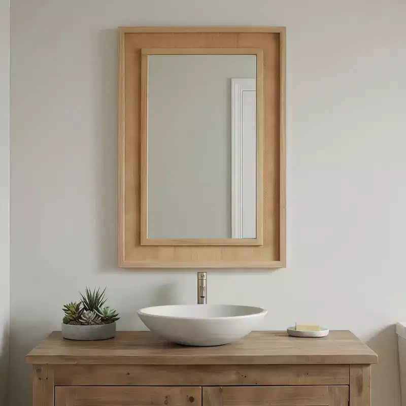 Miroir mural décoratif en rotin et bois massif style ferme