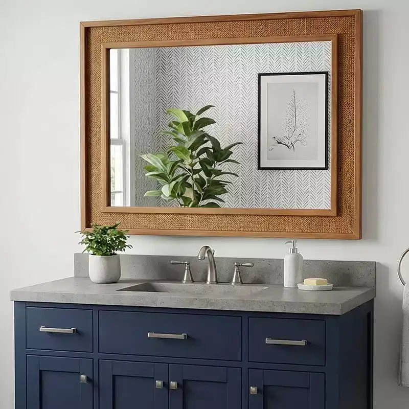 Miroir mural décoratif en rotin et bois massif style ferme