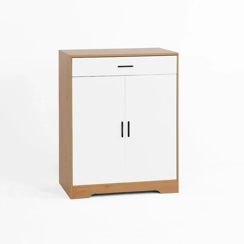Meuble à Chaussures, Étagère à Chaussures à 4 Niveaux avec 1 Tiroir, Meuble de Rangement à Chaussures Autoportant avec 2 Portes et Étagères Réglables