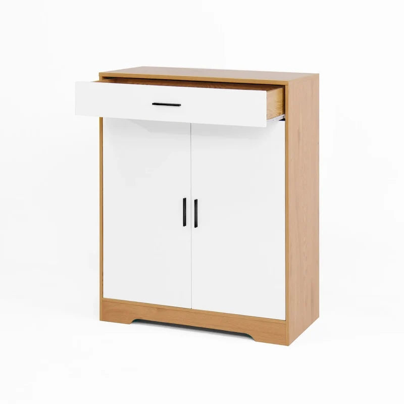 Meuble à Chaussures, Étagère à Chaussures à 4 Niveaux avec 1 Tiroir, Meuble de Rangement à Chaussures Autoportant avec 2 Portes et Étagères Réglables