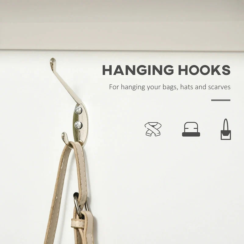 Porte-manteau de style moderne avec rangement, porte-vêtements autoportant avec banc de rangement, armoire de rangement et tiroirs