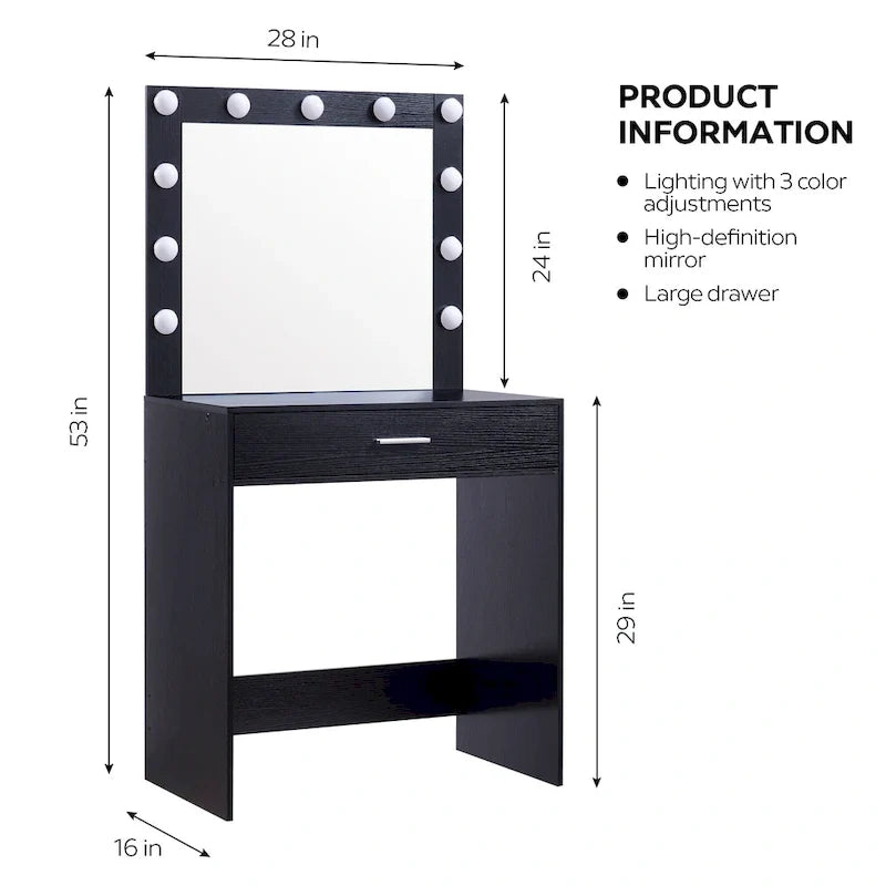 Table de maquillage pour filles avec 3 modes d'éclairage LED