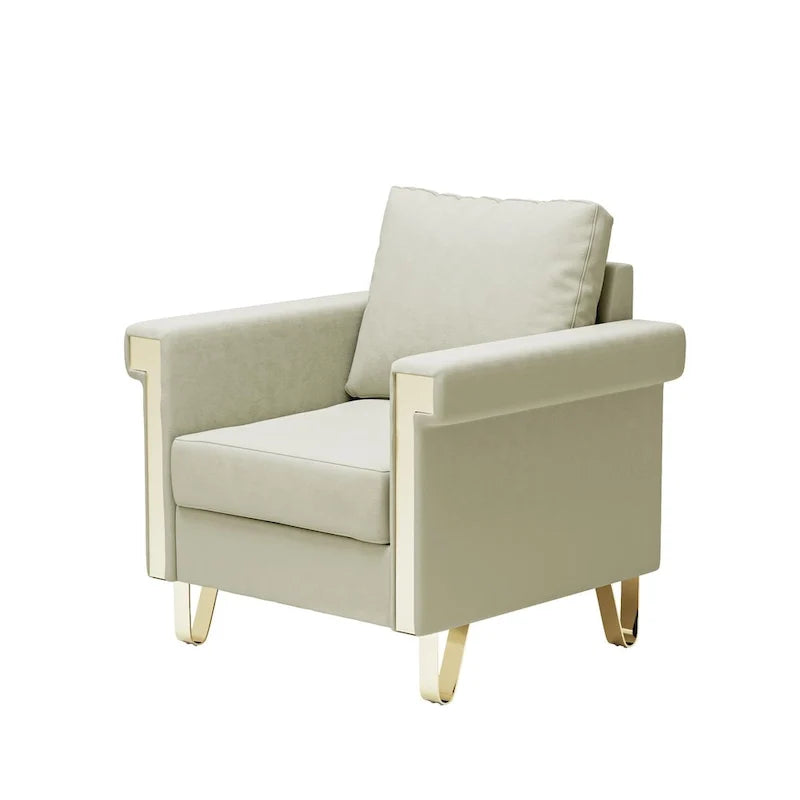 Fauteuil d'appoint en velours avec coussins amovibles et pieds en métal