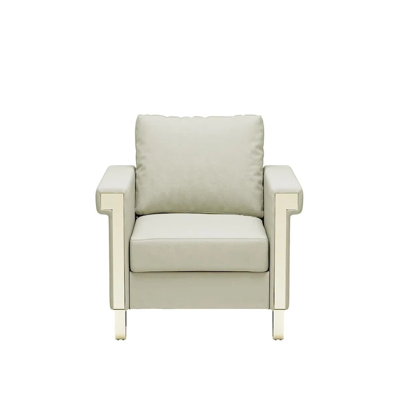 Fauteuil d'appoint en velours avec coussins amovibles et pieds en métal