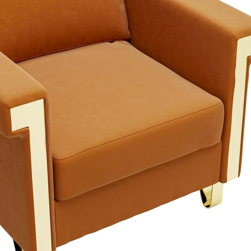 Fauteuil d'appoint en velours avec coussins amovibles et pieds en métal
