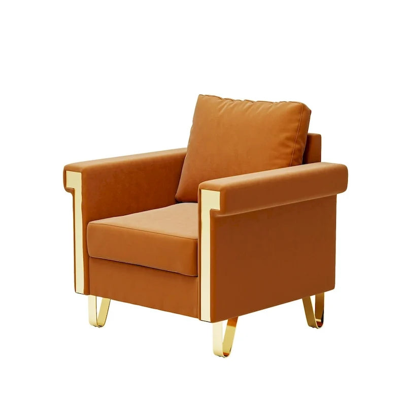 Fauteuil d'appoint en velours avec coussins amovibles et pieds en métal