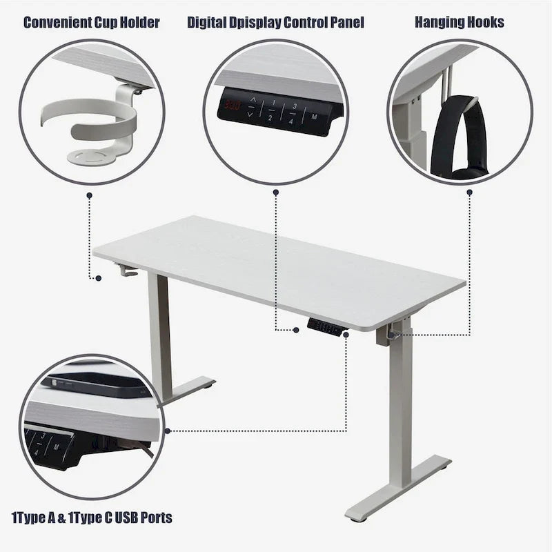 Bureau électrique réglable en hauteur 55" - Station de travail assis-debout pour bureau à domicile, mémoire programmable