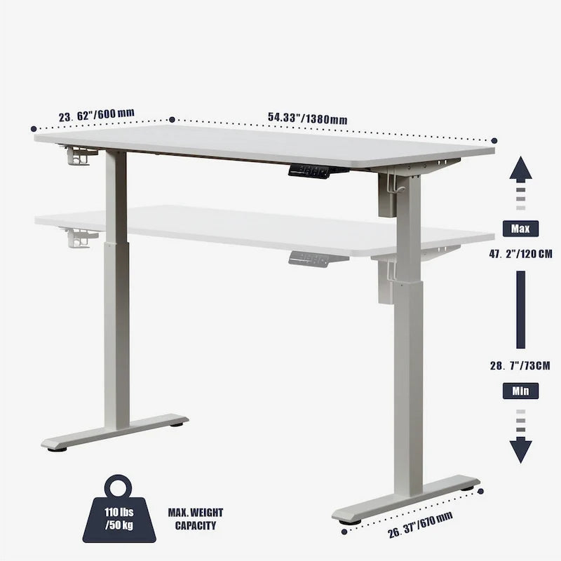 Bureau électrique réglable en hauteur 55" - Station de travail assis-debout pour bureau à domicile, mémoire programmable