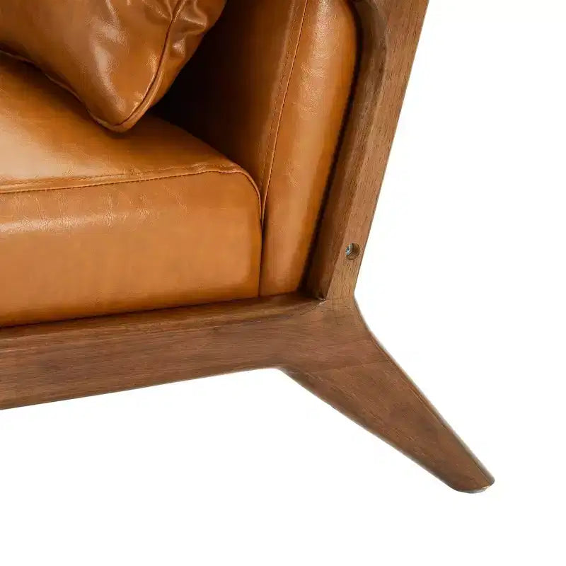 Fauteuil d'appoint Mid-Century Modern en similicuir, cadre en bois d'hévéa couleur noyer