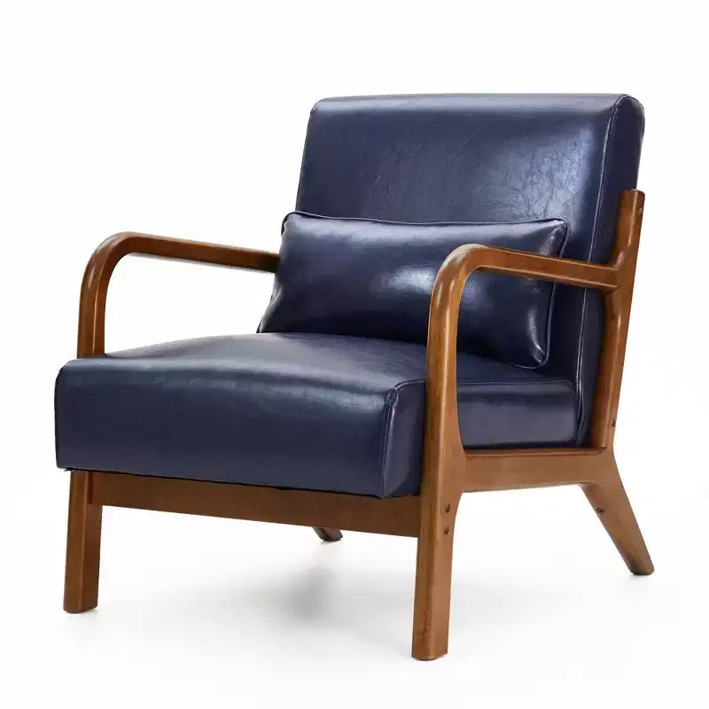 Fauteuil d'appoint Mid-Century Modern en similicuir, cadre en bois d'hévéa couleur noyer