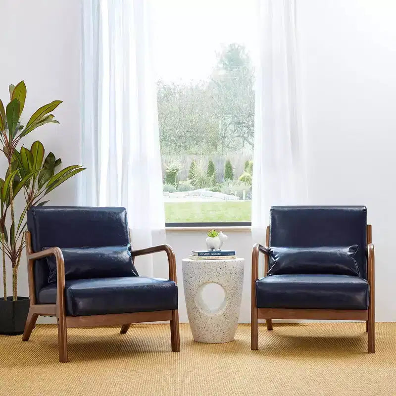 Fauteuil d'appoint Mid-Century Modern en similicuir, cadre en bois d'hévéa couleur noyer