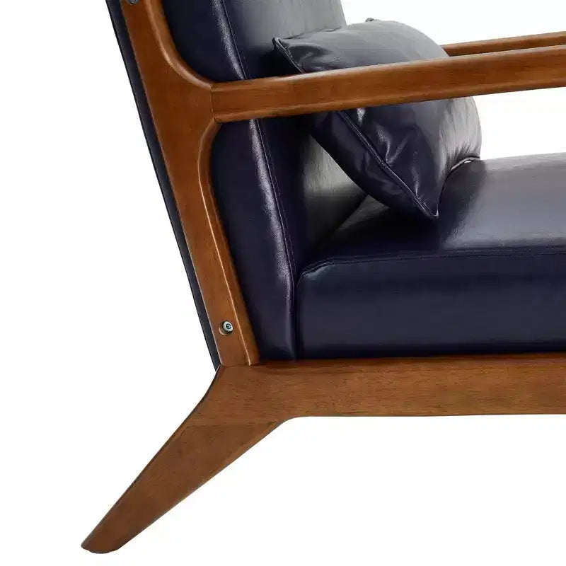 Fauteuil d'appoint Mid-Century Modern en similicuir, cadre en bois d'hévéa couleur noyer