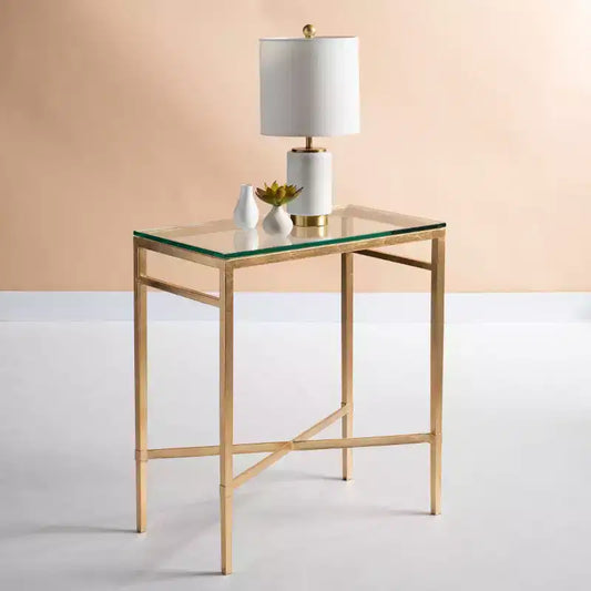 Table d'appoint en verre doré antique