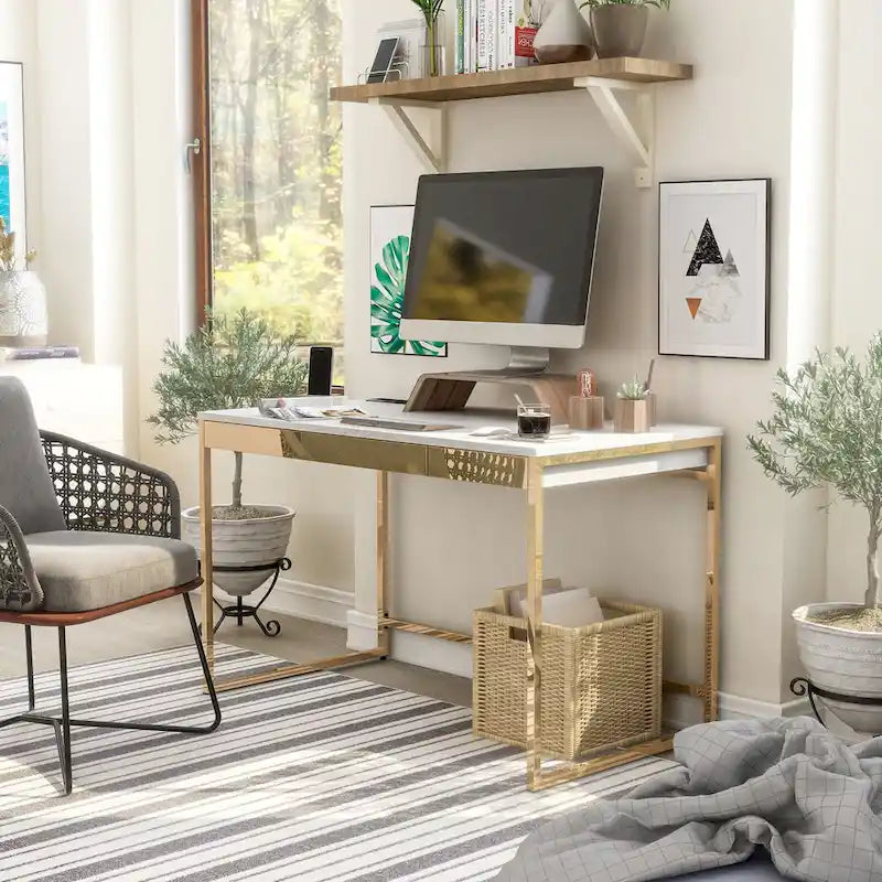 Bureau d'ordinateur moderne en acier de 48 pouces avec ports de chargement par