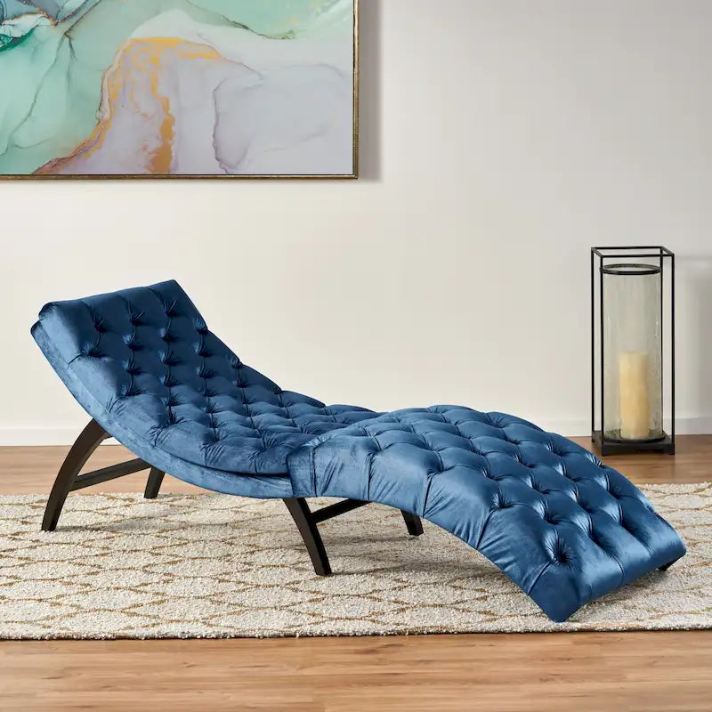 Chaise longue en velours capitonné de