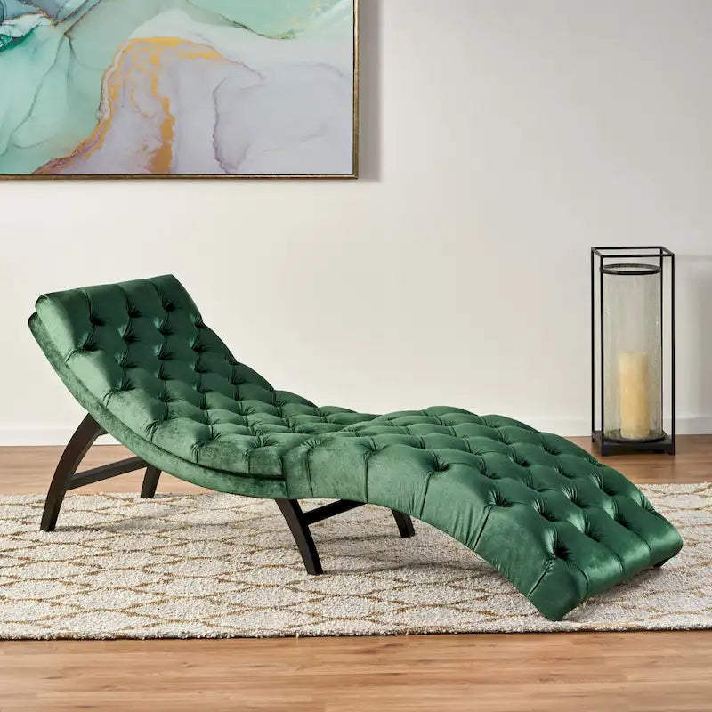 Chaise longue en velours capitonné de