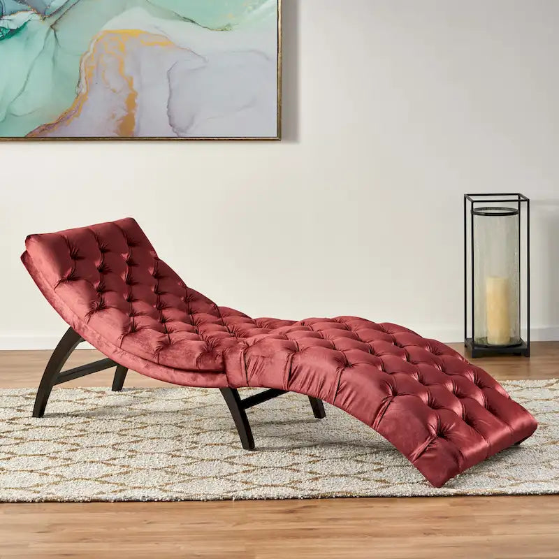 Chaise longue en velours capitonné de