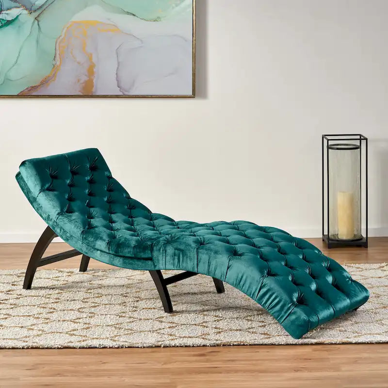 Chaise longue en velours capitonné de