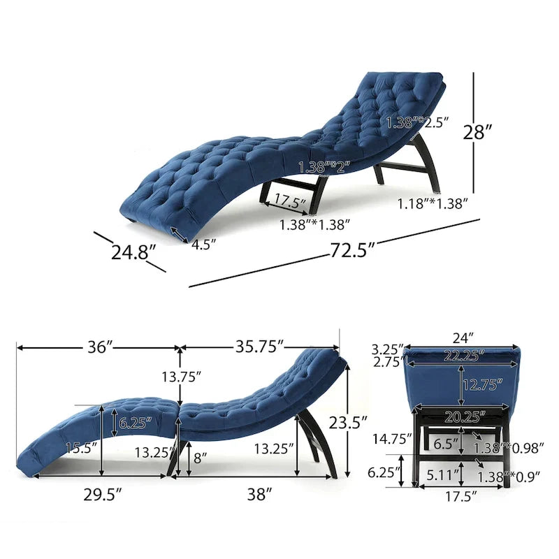Chaise longue en velours capitonné de
