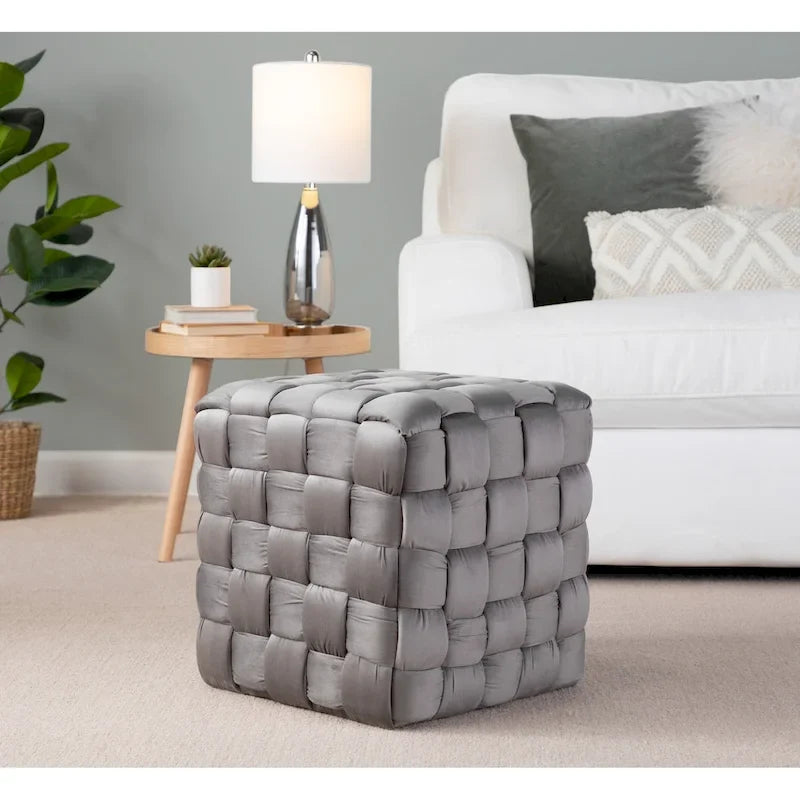 Pouf carré tressé Silver Orchid 16"