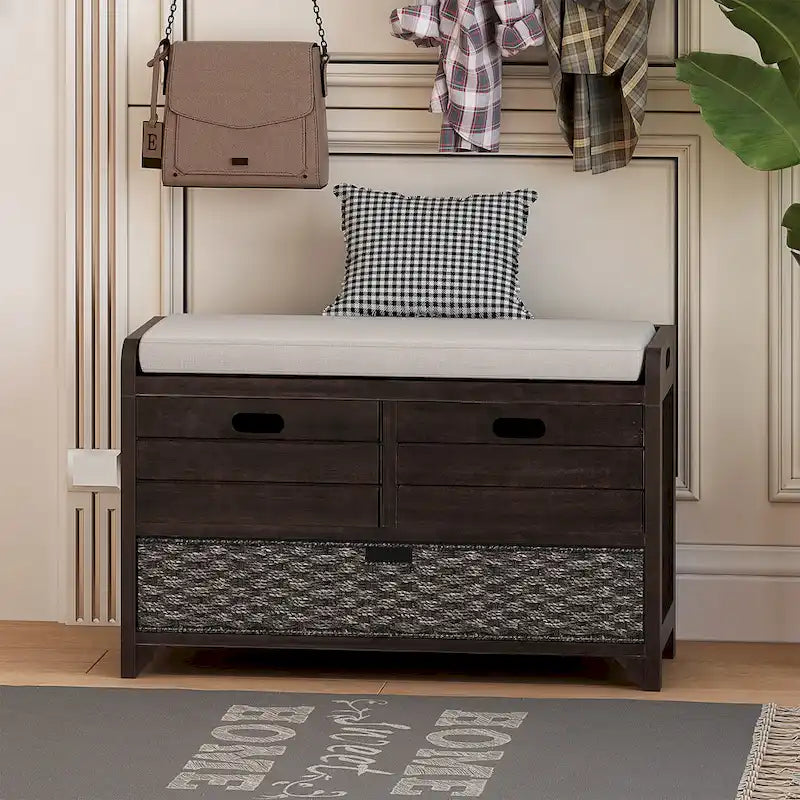 Banc de rangement avec panier amovible et 2 tiroirs