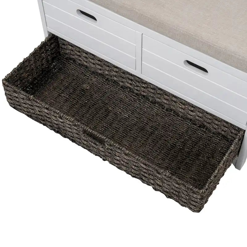 Banc de rangement avec panier amovible et 2 tiroirs