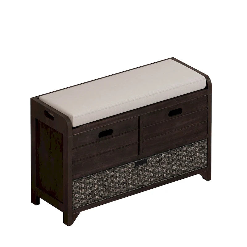 Banc de rangement avec panier amovible et 2 tiroirs