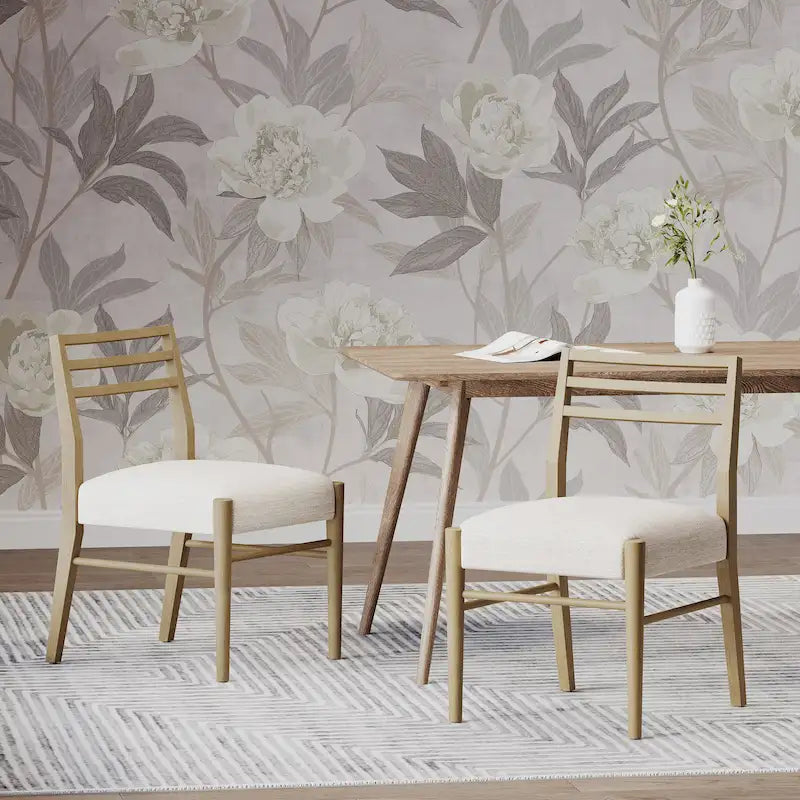 Chaises de salle à manger rembourrées en tissu et bois d'hévéa (lot de 2) par