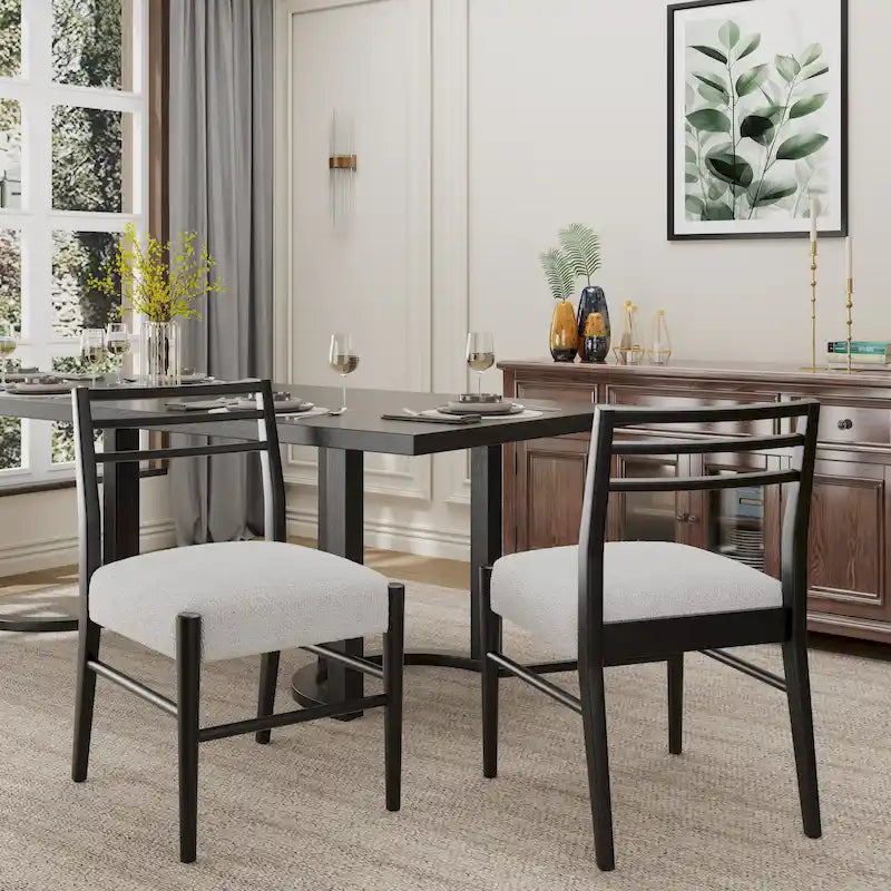 Chaises de salle à manger rembourrées en tissu et bois d'hévéa (lot de 2) par