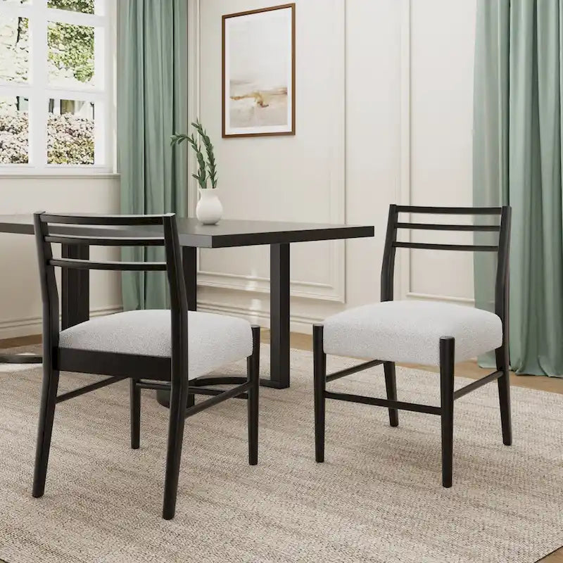 Chaises de salle à manger rembourrées en tissu et bois d'hévéa (lot de 2) par