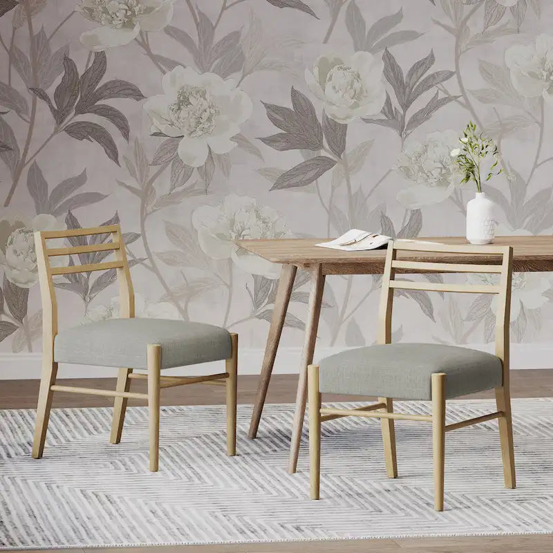 Chaises de salle à manger rembourrées en tissu et bois d'hévéa (lot de 2) par