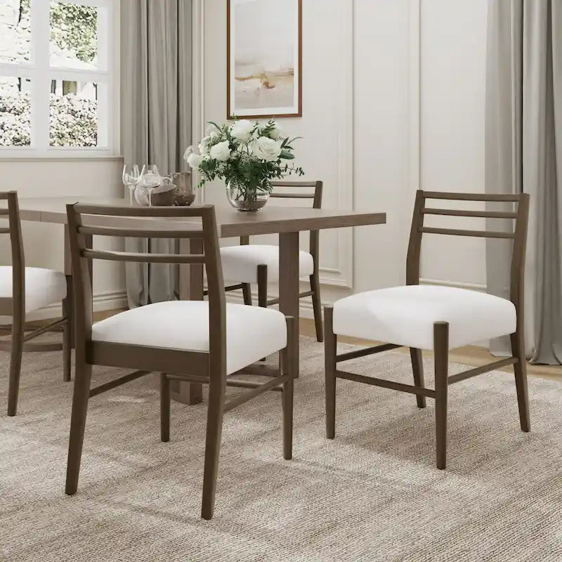 Chaises de salle à manger rembourrées en tissu et bois d'hévéa (lot de 2) par