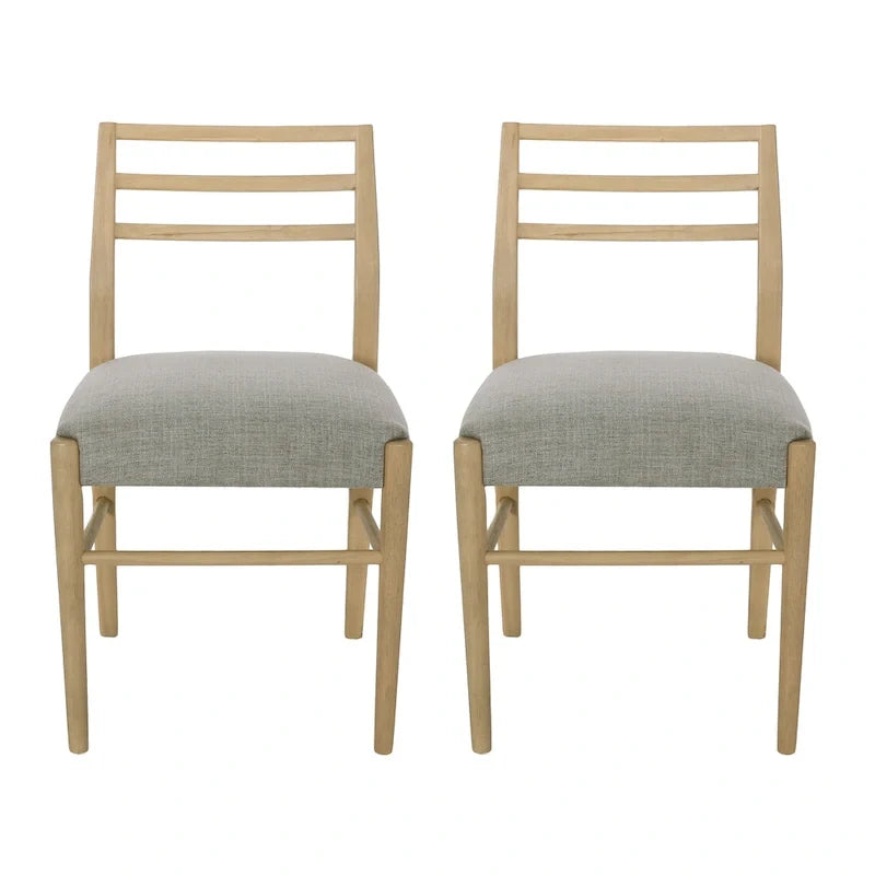 Chaises de salle à manger rembourrées en tissu et bois d'hévéa (lot de 2) par