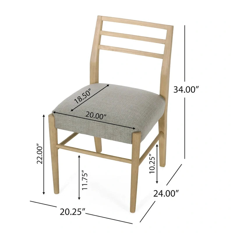 Chaises de salle à manger rembourrées en tissu et bois d'hévéa (lot de 2) par
