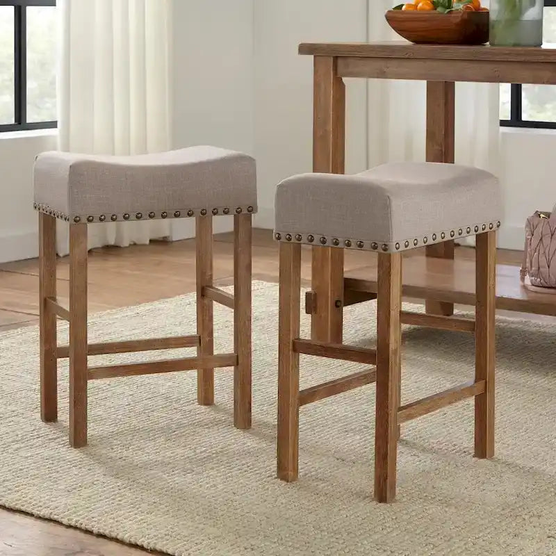 Simple Living Hathaway Nailhead 24-inch Counter Height Saddle Stool (Set of 2)