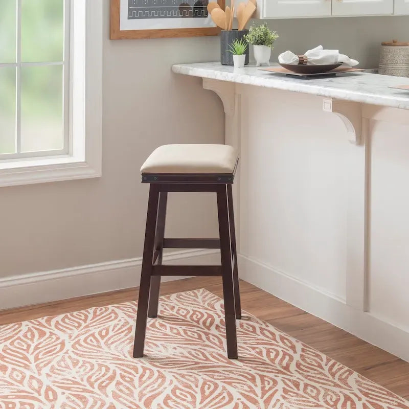 Tabouret de bar rustique sans dossier avec assise en similicuir