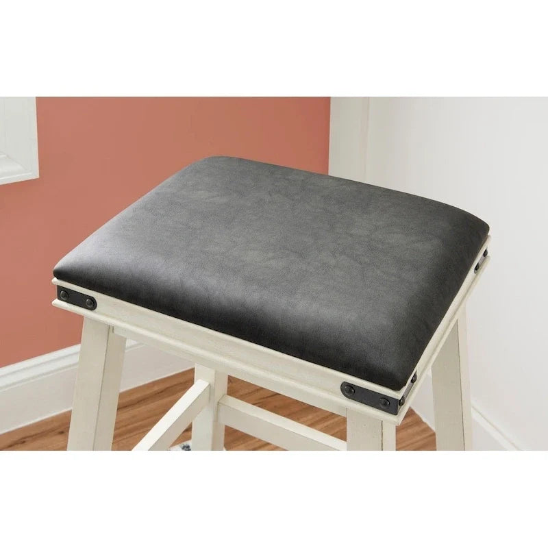 Tabouret de bar rustique sans dossier avec assise en similicuir