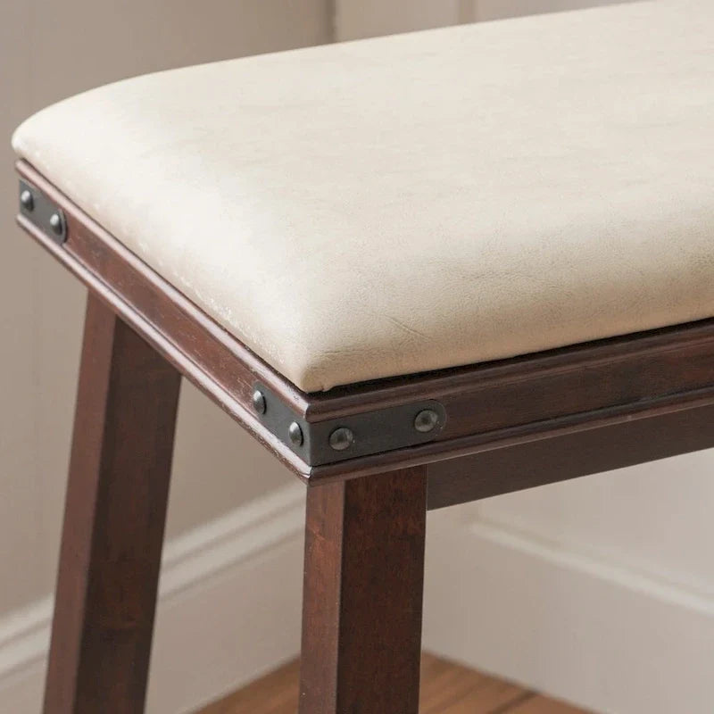 Tabouret de bar rustique sans dossier avec assise en similicuir
