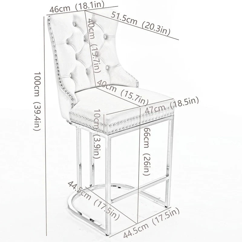 Tabourets de bar modernes en velours de 26 po, chaises d'îlot de cuisine hauteur comptoir, ensemble de 2