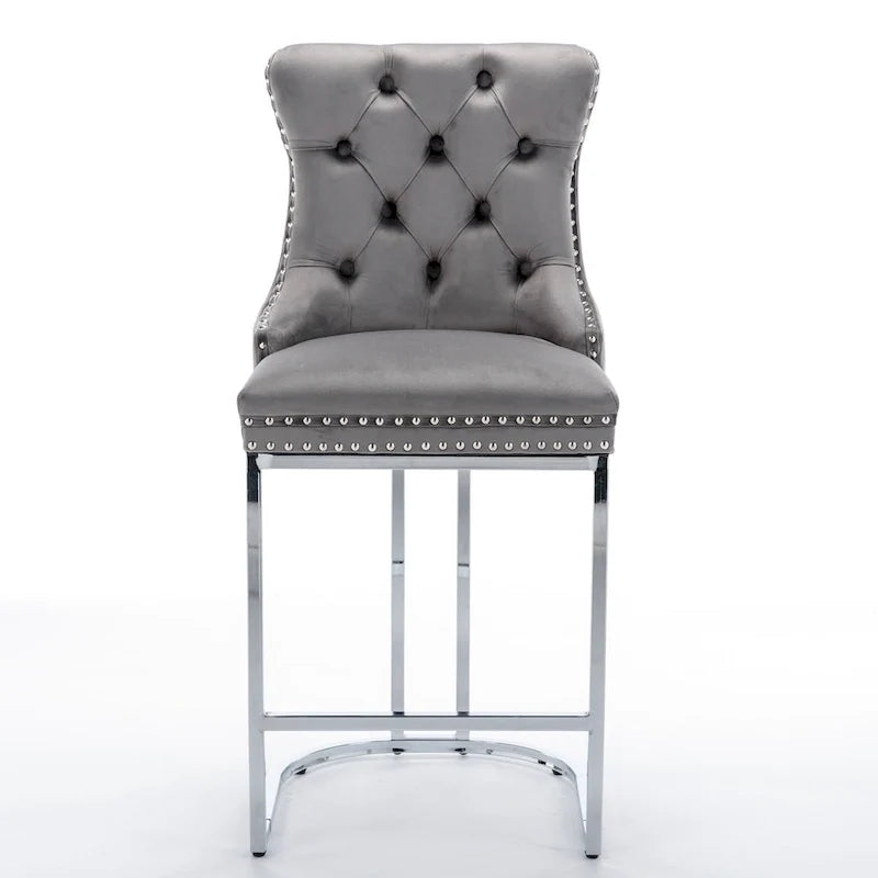 Tabourets de bar modernes en velours de 26 po, chaises d'îlot de cuisine hauteur comptoir, ensemble de 2