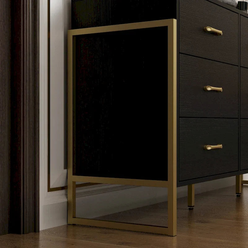 Commode polyvalente à 9 tiroirs - Noir et or élégant, meuble de rangement de qualité supérieure