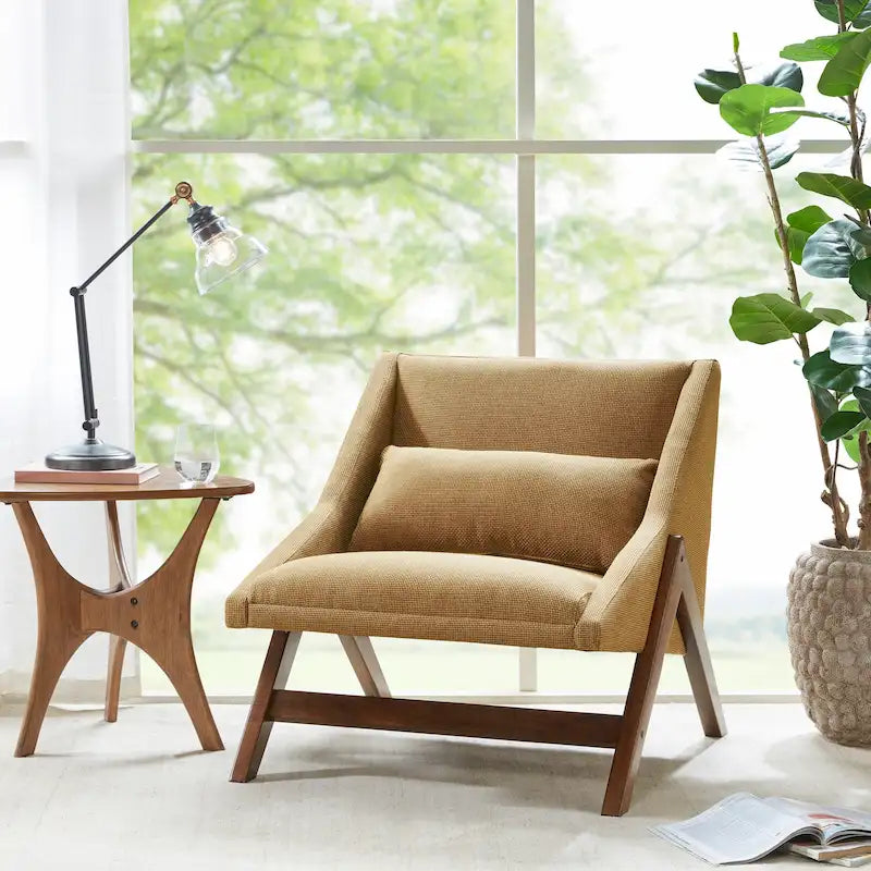 Fauteuil jaune moutarde / couleur pécan