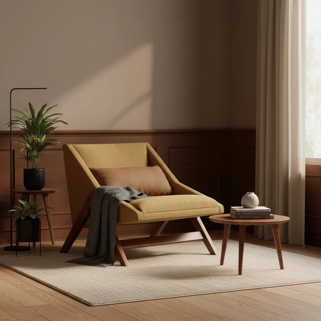 Fauteuil jaune moutarde / couleur pécan