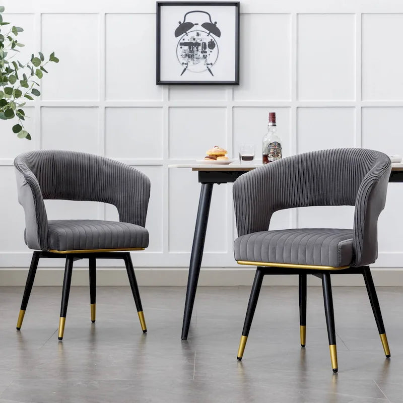 Swivel Velvet Dining Chair with Metal Legs, Set of 2