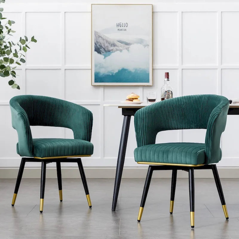 Chaise de salle à manger pivotante en velours avec pieds en métal, lot de 2